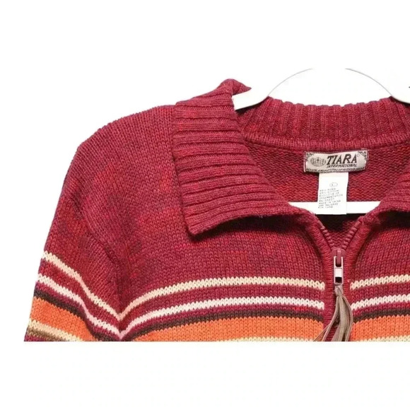 Vintage 90s Full Zip Sweater Size Large Ramie Cotton Striped Fall Retro Cozy - Picture 5 of 10